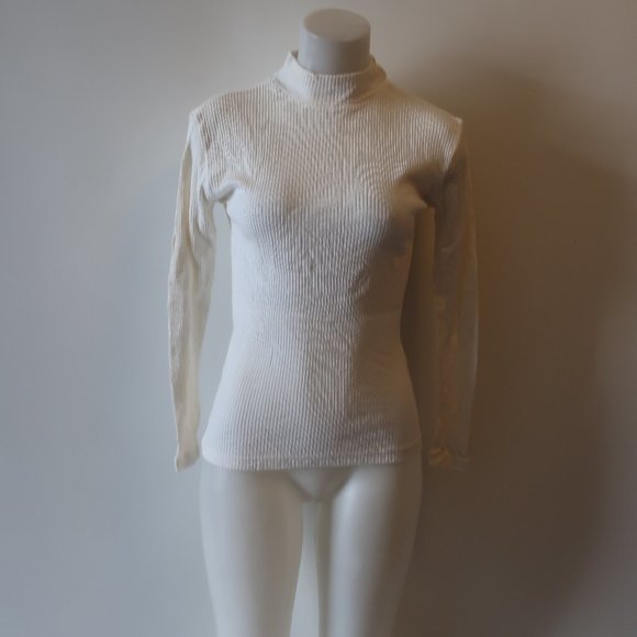 SUD EXPRESS WHITE RIBBED LIGHT MOCK NECK SWEATER S - Picture 3 of 8